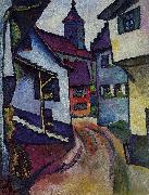 August Macke Street with church in Kandern oil